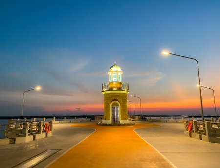 BANGSAEN,THAILAND 2022,Panorama of the evening atmosphere.Lighthouse of Ang Sila Market, the center of Chonburi's seafood for tourists.Chonburi Province Thailandのeditorial素材