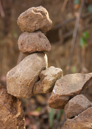 The stones arranged in a certain height create a work of art.の写真素材