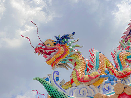 Dragon statue,  dragon symbol, dragon Chinese, is a beautiful Thai and Chinese architecture of shrine, temple. A symbol of good luck and prosperity during the Chinese New Yearの写真素材