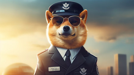 Shiba Inu dog in a police suit and outfit illustration,Shiba Inu funny dog puppy,Shiba Inu are attractive and charming,Pet are funny dog or puppy,pet funny animals generative aiの素材