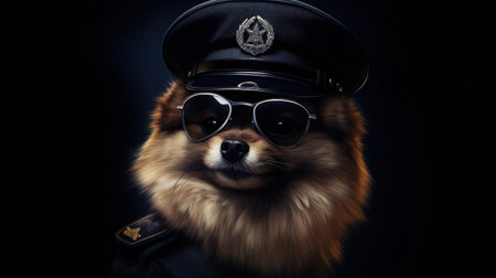 pomeranian dog in a police suit and outfit illustration, pomeranian funny dog puppy, pomeranian are attractive and charming funny dog,generative aiの素材