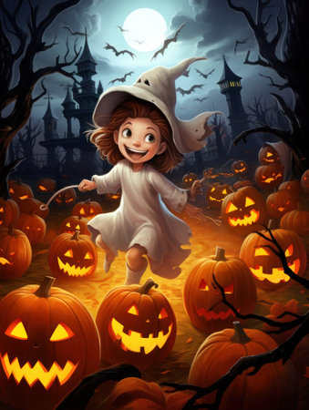 Halloween background with pumpkins and bats,Happy halloween, kids will enjoy the halloween festival, the ghosts will come out on the halloween festival,Generative Aiの素材