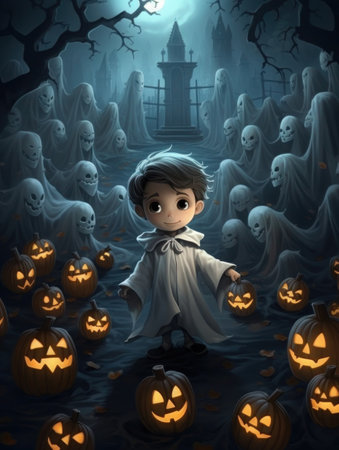 Halloween background with pumpkins and bats,Happy halloween, kids will enjoy the halloween festival, the ghosts will come out on the halloween festival,Generative Aiの素材