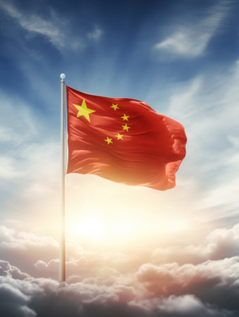 Chinese national flag, the National Day of the People's Republic of China on October 31st, anniversary of the Chinese people and celebration of the Republic of China.Generative AIの素材