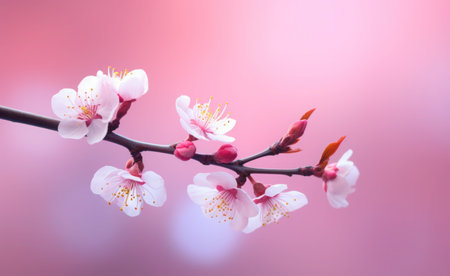 Pink cherry blossoms,pink sakura,beautiful cherry blossoms pastel pink background. Cherry blossoms are beautiful and pleasing to the eye. Makes you feel relaxed. Generative aiの素材