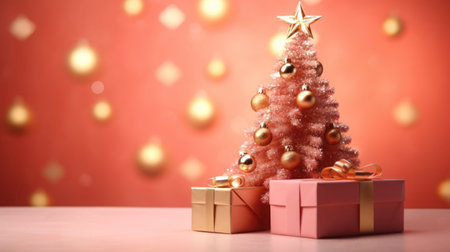 Merry Christmas, Christmas day, A Christmas tree decorated with luxurious and beautiful gifts. of Santa Claus for children to make them feel happy and fun on holiday. Generative AIの素材