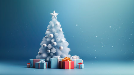 Merry Christmas, Christmas day, A Christmas tree decorated with luxurious and beautiful gifts. of Santa Claus for children to make them feel happy and fun on holiday. Generative AIの素材