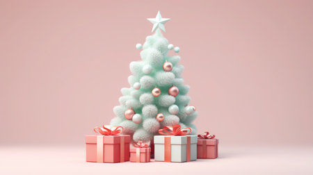 Merry Christmas, Christmas day, A Christmas tree decorated with luxurious and beautiful gifts. of Santa Claus for children to make them feel happy and fun on holiday. Generative AIの素材