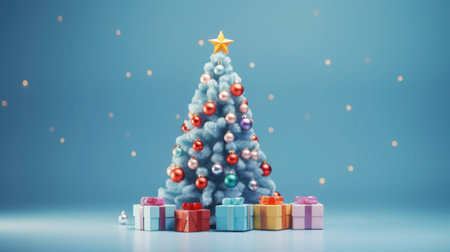 Merry Christmas, Christmas day, A Christmas tree decorated with luxurious and beautiful gifts. of Santa Claus for children to make them feel happy and fun on holiday. Generative AIの素材