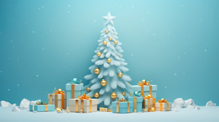 Merry Christmas, Christmas day, A Christmas tree decorated with luxurious and beautiful gifts. of Santa Claus for children to make them feel happy and fun on holiday. Generative AIの素材
