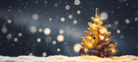 Merry Christmas, Christmas day, A Christmas tree decorated with luxurious and beautiful gifts. of Santa Claus for children to make them feel happy and fun on holiday. Generative AIの素材