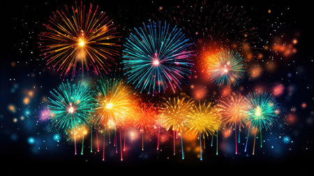 Colorful firework on colorful bokeh background. background illustration. generative aiの素材