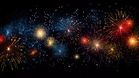 Colorful firework on colorful bokeh background. background illustration. generative aiの素材