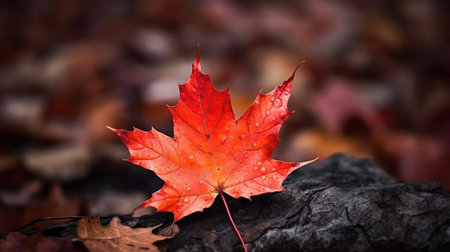 One vivid autumn colorful maple leaf in red and yellow colors. leaf color dry park close illustration forest autumn, natural season, outdoor garden leaf color dry park closeの素材