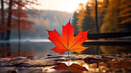 One vivid autumn colorful maple leaf in red and yellow colors. leaf color dry park close illustration forest autumn, natural season, outdoor garden leaf color dry park closeの素材