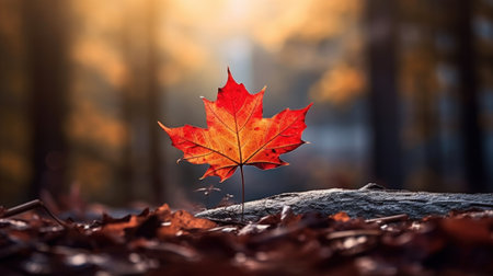 One vivid autumn colorful maple leaf in red and yellow colors. leaf color dry park close illustration forest autumn, natural season, outdoor garden leaf color dry park closeの素材
