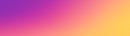 A smooth gradient blending pink, purple, orange, and yellow hues, creating a vibrant and warm abstract background.の写真素材