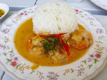 Rice with shrimp curryの写真素材