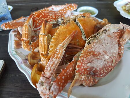 Steamed blue crabの写真素材
