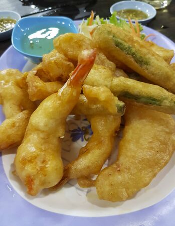 Batter fried shrimp and frittersの写真素材