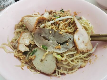 Egg noodle with roasted porkの写真素材