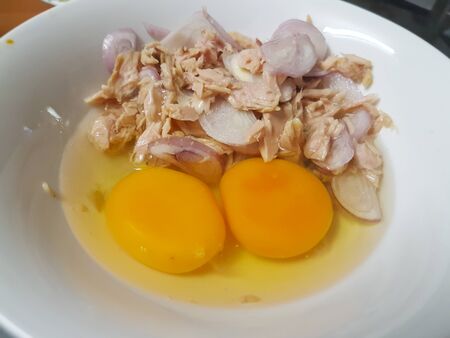 Eggs onions and tunaの写真素材