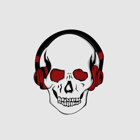 Skull Outline with Red Black HeadPhoneのイラスト素材