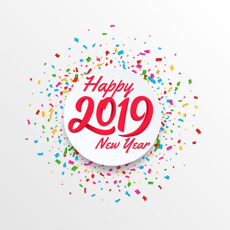 Vector banner of happy new year 2019 with circular convetti backgroundのイラスト素材