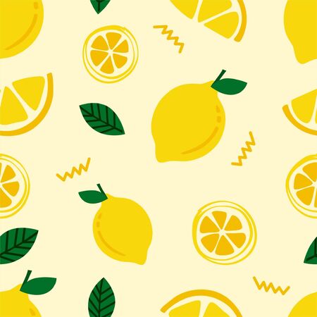 Fresh lemon lime with mint leaves seamless pattern background for kids and room decorationのイラスト素材