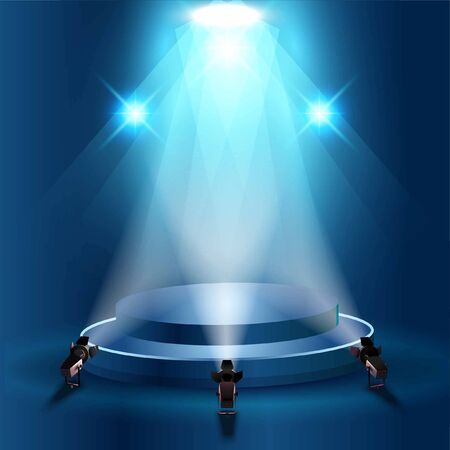 Realistic podium with bright lightning spotlightのイラスト素材
