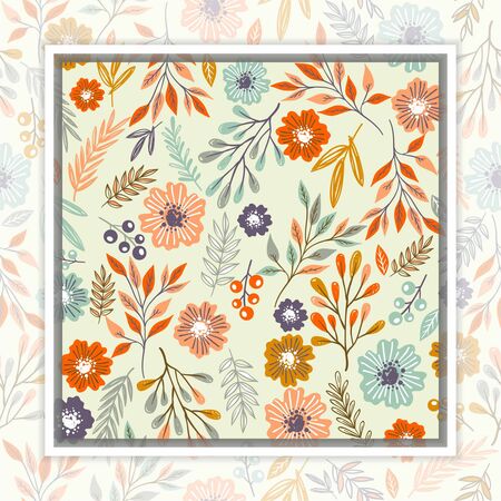 simple frame with floral seamless pattern background for wall decorationのイラスト素材