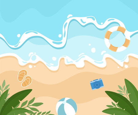 Summer background with camera and beachのイラスト素材