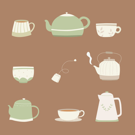TEAPOT AND CUP SET ITEMのイラスト素材