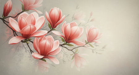 Magnolia flowers in vintage style on grunge background. Vector illustration.の素材