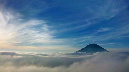 The sunrise view from Sikunir, Dieng, Indonesiaの写真素材