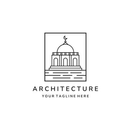 mosque line art emblem simple logo symbol vector illustration template designのイラスト素材