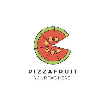 pizza fruit color line art logo vector illustration template designのイラスト素材