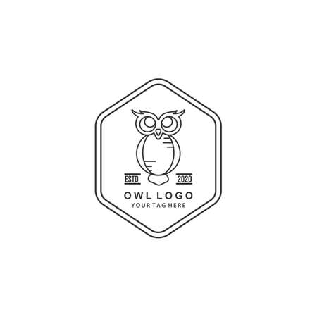 owl logo line art emblem illustration vector template designのイラスト素材