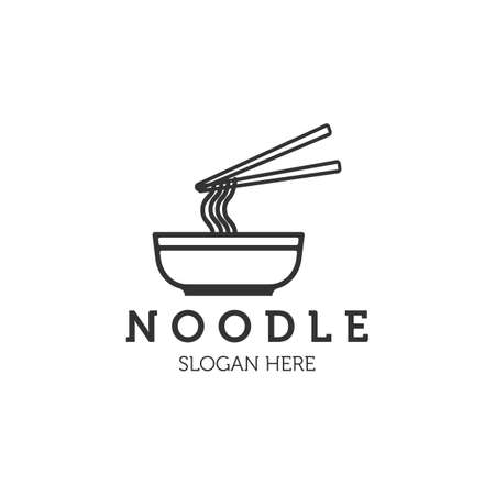 noodle indonesian food logo line art illustration vector template designのイラスト素材