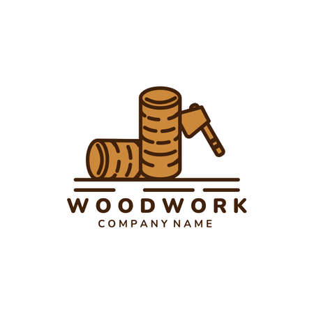 carpenter and woodwork vintage color  icon vector illustration template design. ax, wood, floorer and joiner  template designのイラスト素材