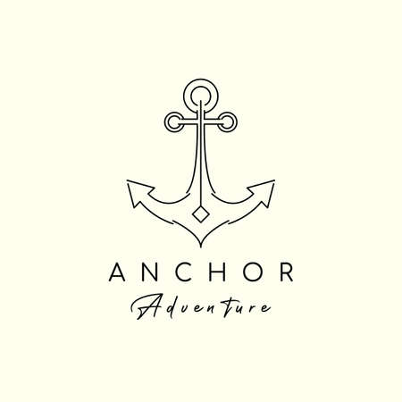 anchor ship logo minimalist line art icon illustration template designのイラスト素材