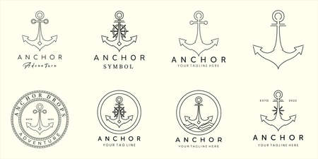 anchor ship logo set minimalist line art icon illustration template designのイラスト素材