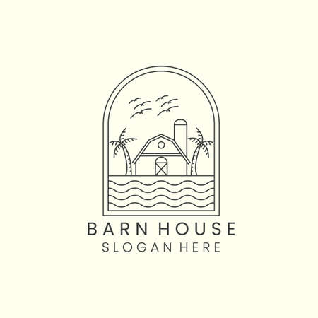 barn house river emblem minimalist line art design icon illustration template designのイラスト素材