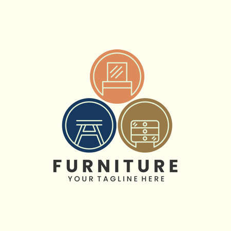 table furniture modern line art emblem color icon logo vector illustration template designのイラスト素材