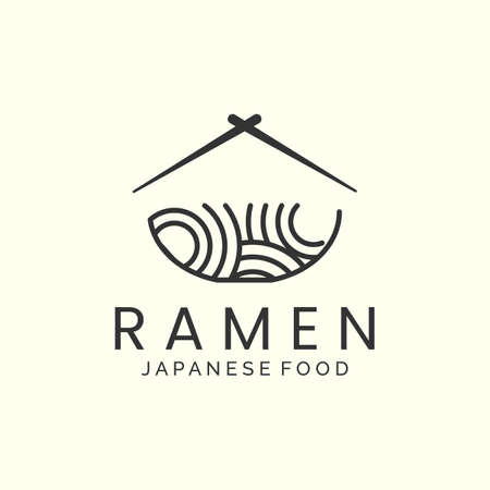 noodle japanese minimalist line art logo icon template vector designのイラスト素材