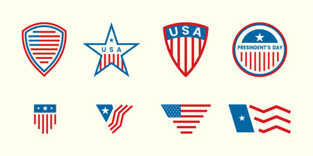 american flag line art icon set bundle template illustration vector design. president's day  USA logoのイラスト素材