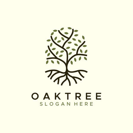 oak tree minimalist line art logo icon vector illustration template design. pine tree or palm tree nature line art logoのイラスト素材
