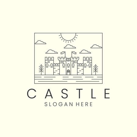 castle with line and emblem style logo icon template design. dream, fantasy, world, sun, cloud vector illustrationのイラスト素材