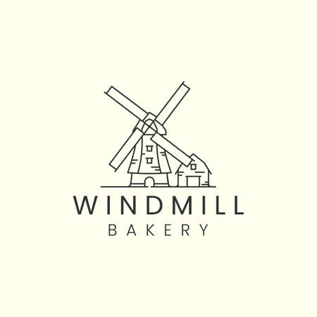 windmill and barn farm with linear style logo icon template design. bakery, electric, wheat, rice vector illustrationのイラスト素材