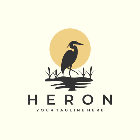 heron bird with vintage style logo vector icon design. pelican, flamingo, template illustrationのイラスト素材